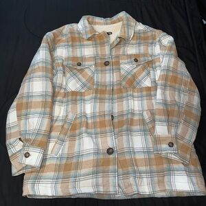 Fashion Nova Tan and Cream Plaid Jacket
